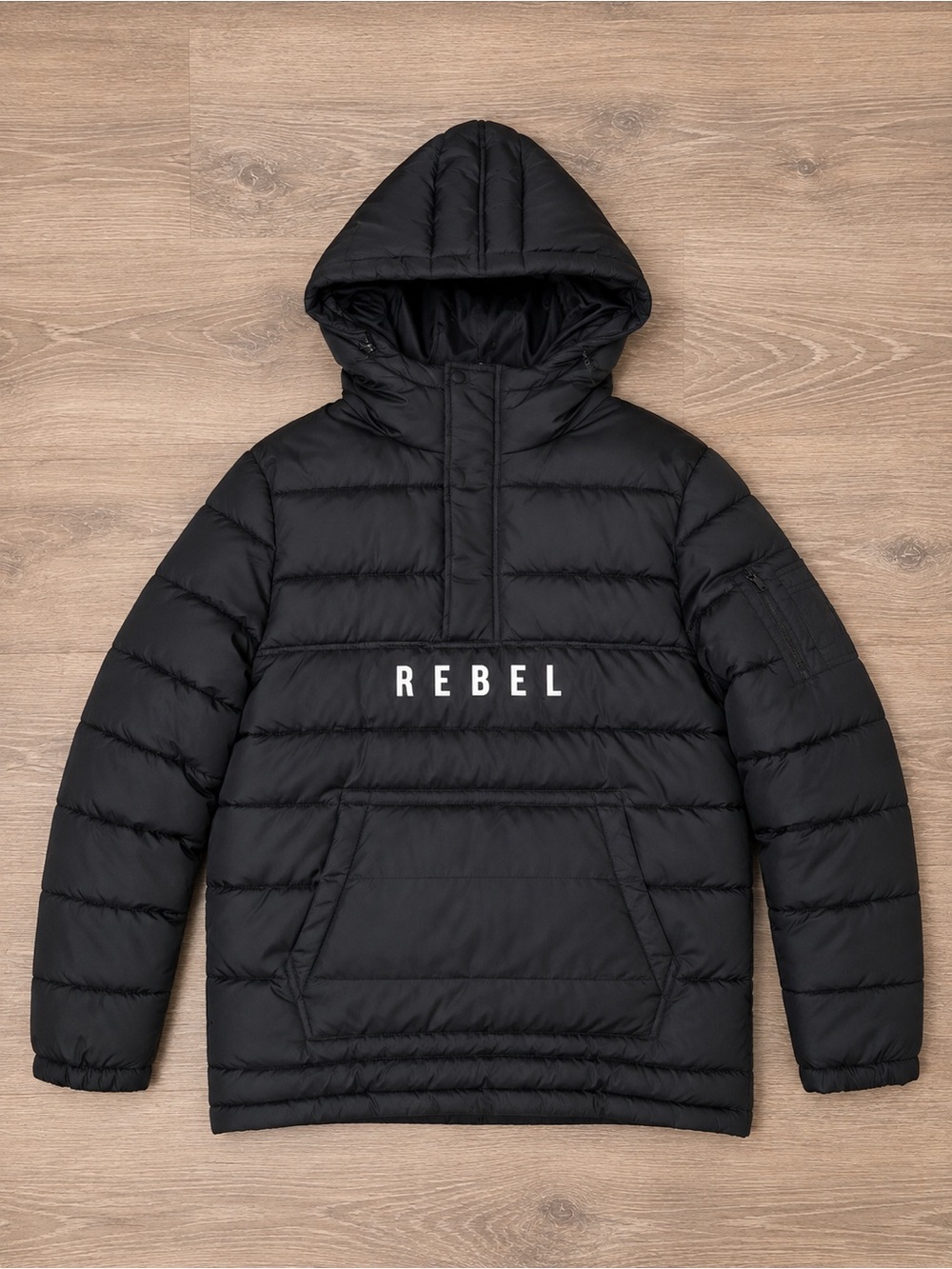 Rebel Men's Black Puffer Hooded Jacket
